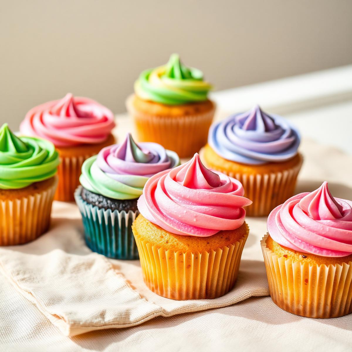 Homemade cupcakes with swirled frosting, freshly baked in London
